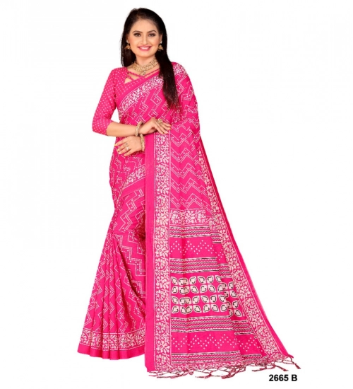 Women's Soft Pure Cotton Printed Saree With Unstitched Blouse 5.5Mtr (Pink)