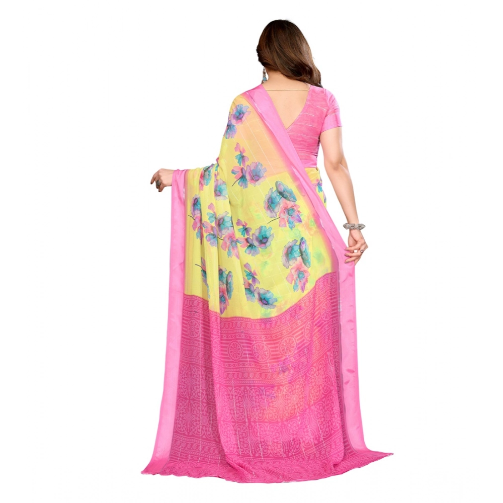 Women's Georgette Printed Saree With Unstitched Blouse 5.5Mtr (Yellow) Women's Georgette Printed Saree With Unstitched Blouse 5.5Mtr (Yellow)
