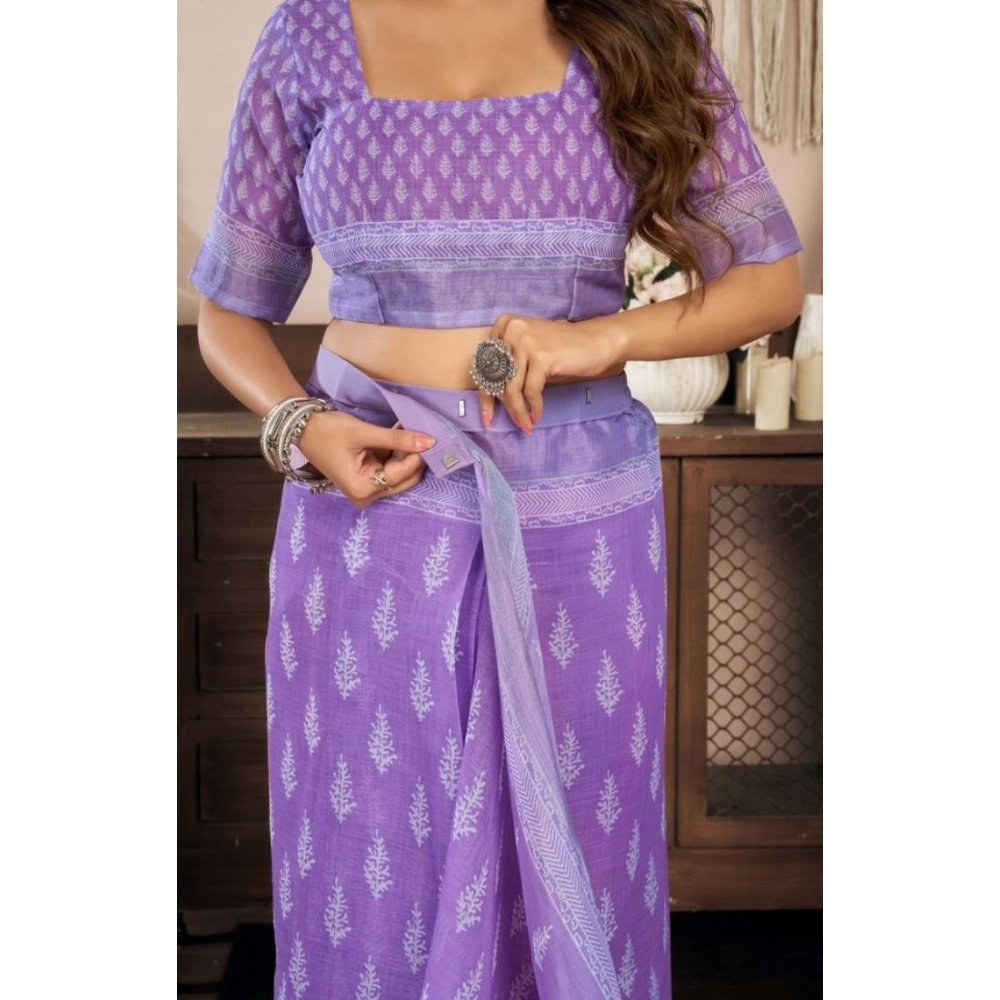 Women's Faux Linen Floral Ready to wear Saree With Unstitched Blouse 5.5Mtr (Lavender) Women's Faux Linen Floral Ready to wear Saree With Unstitched Blouse 5.5Mtr (Lavender)