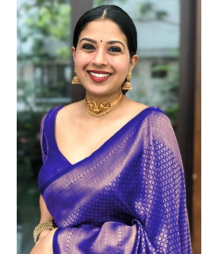 Women's Litchi silk Printed Saree With Unstitched Blouse (Purple)