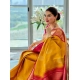 Women's Litchi silk Printed Saree With Unstitched Blouse (Yellow) Women's Litchi silk Printed Saree With Unstitched Blouse (Yellow)