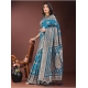 Women's Silk Printed Saree With Unstitched Blouse 5.5Mtr (Teal)
