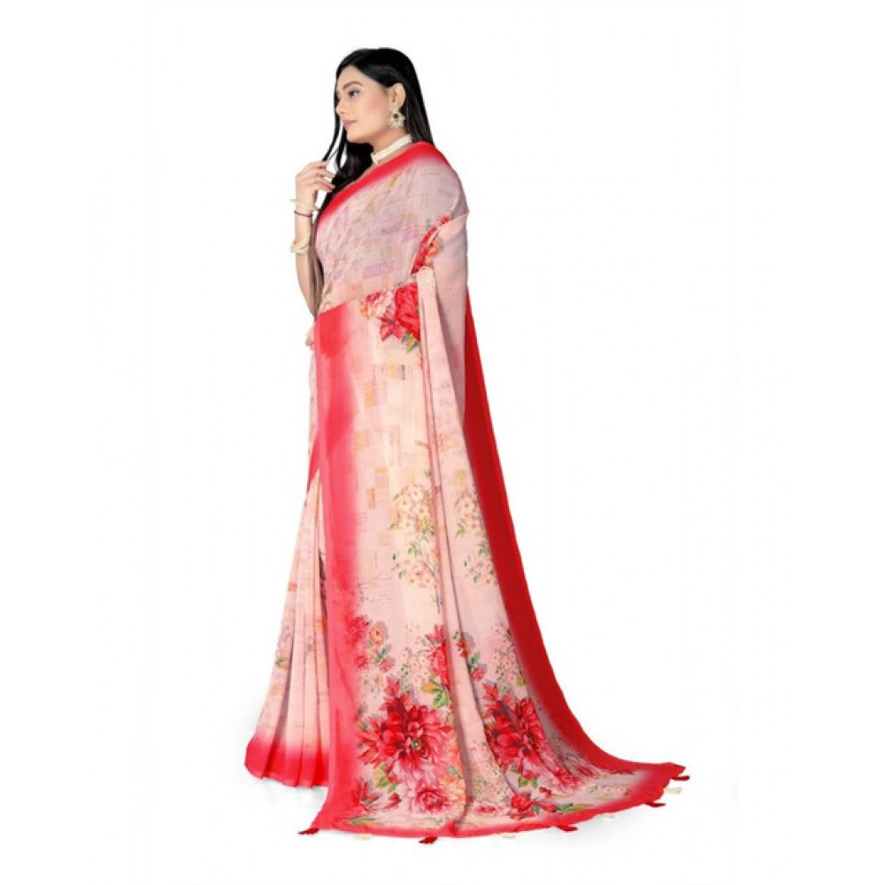 Women's Georgette Floral Printed Saree With Unstitched Blouse 5.5Mtr (Red) Women's Georgette Floral Printed Saree With Unstitched Blouse 5.5Mtr (Red)