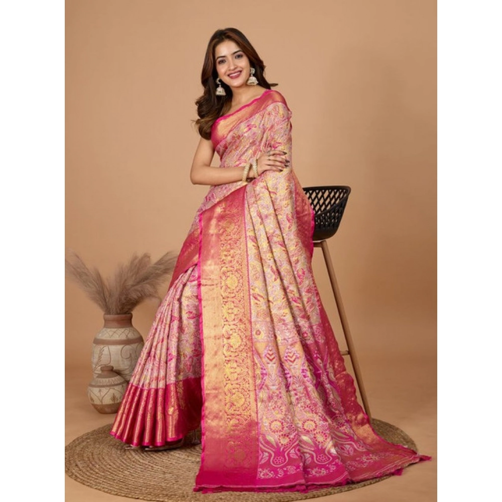 Women's Jacquard Saree With Unstitched Blouse 5.5Mtr (Pink) Women's Jacquard Saree With Unstitched Blouse 5.5Mtr (Pink)