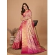 Women's Jacquard Saree With Unstitched Blouse 5.5Mtr (Pink)