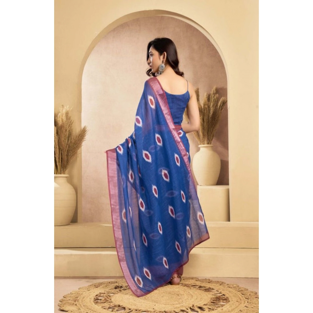 Women's Faux Linen Printed Ready to wear Saree With Unstitched Blouse 5.5Mtr (Blue) Women's Faux Linen Printed Ready to wear Saree With Unstitched Blouse 5.5Mtr (Blue)
