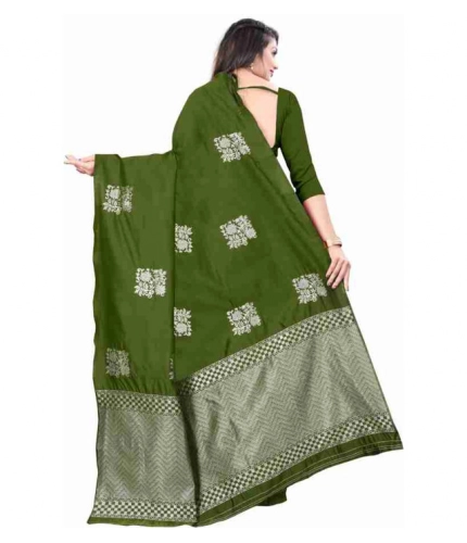 Women's Soft Lichi Silk Printed Saree With Unstitched Blouse 5.5Mtr (Green) Women's Soft Lichi Silk Printed Saree With Unstitched Blouse 5.5Mtr (Green)