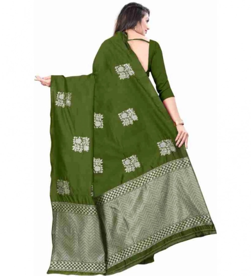 Women's Soft Lichi Silk Printed Saree With Unstitched Blouse 5.5Mtr (Green)