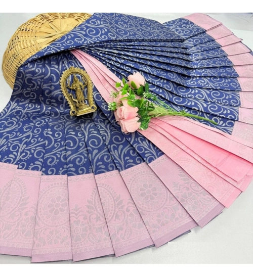 Women's Soft Silk Printed Saree With Unstitched Blouse 5.5Mtr (Violet Blue)