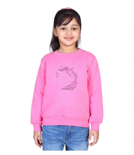Girl's Fleece Embellished Long Sleeves Sweatshirt (Pink)