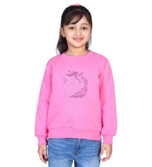 Girl's Fleece Embellished Long Sleeves Sweatshirt (Pink)