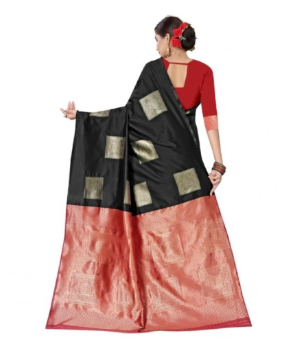 Women's Soft Lichi Silk Printed Saree With Unstitched Blouse 5.5Mtr (Black)