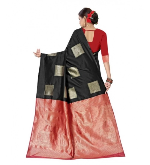 Women's Soft Lichi Silk Printed Saree With Unstitched Blouse 5.5Mtr (Black)