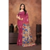 Women's Linen Printed Saree With Unstitched Blouse 5.5Mtr (Purple) Women's Linen Printed Saree With Unstitched Blouse 5.5Mtr (Purple)