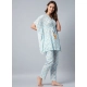 Women's Rayon Floral Kaftan Sleeve Kaftan Sets (Light Blue)