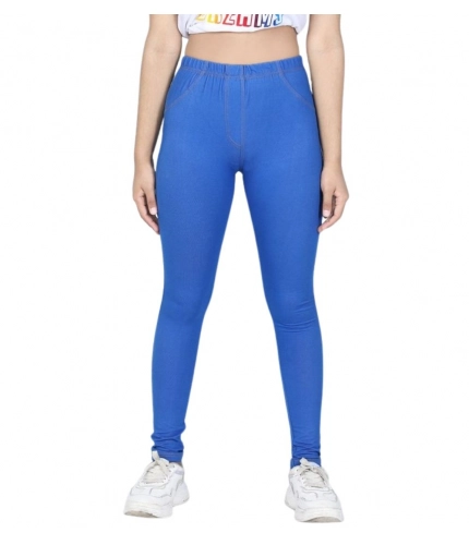 Girl's Cotton Lycra Solid Elasticated Jeggings (Blue)