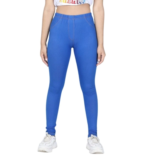 Girl's Cotton Lycra Solid Elasticated Jeggings (Blue) Girl's Cotton Lycra Solid Elasticated Jeggings (Blue)