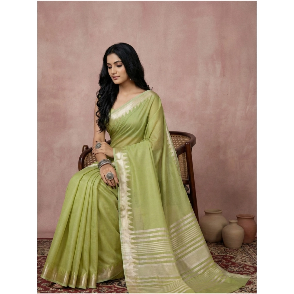 Women's Cotton Printed Saree With Unstitched Blouse 5.5Mtr (Light Green) Women's Cotton Printed Saree With Unstitched Blouse 5.5Mtr (Light Green)
