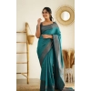 Women's Litchi silk Printed Saree With Unstitched Blouse (Rama Blue) Women's Litchi silk Printed Saree With Unstitched Blouse (Rama Blue)