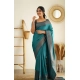Women's Litchi silk Printed Saree With Unstitched Blouse (Rama Blue)