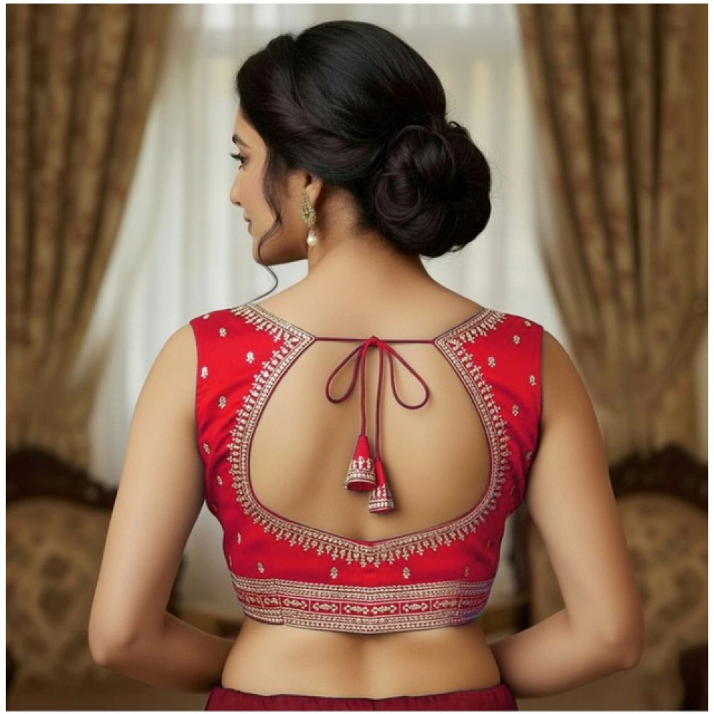 Women's Zimmi Choo Sequin Work V-Neck Padded Blouse (Red 38 Ready (Self Alterable 36–40)