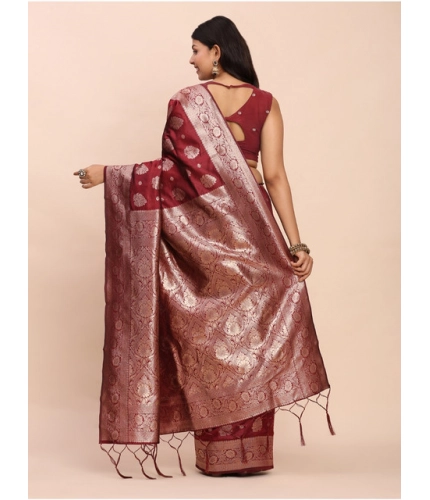 Women's Banarasi Silk Printed Saree With Unstitched Blouse 5.5Mtr (Maroon) Women's Banarasi Silk Printed Saree With Unstitched Blouse 5.5Mtr (Maroon)