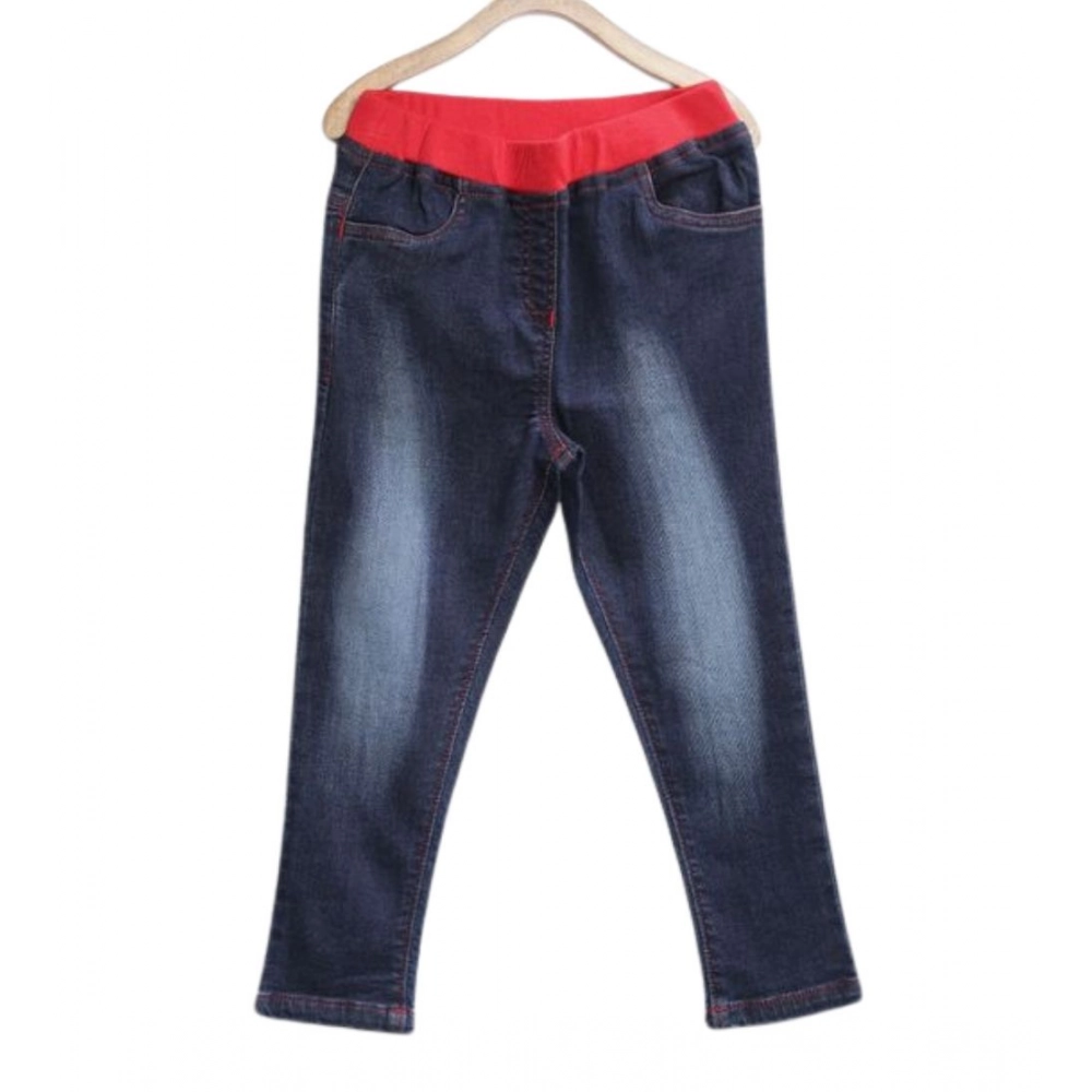 Girl's Denim Ribbed Elasticated Jeans (Red-Blue) Girl's Denim Ribbed Elasticated Jeans (Red-Blue)