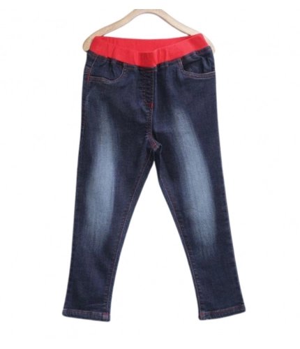 Girl's Denim Ribbed Elasticated Jeans (Red-Blue)