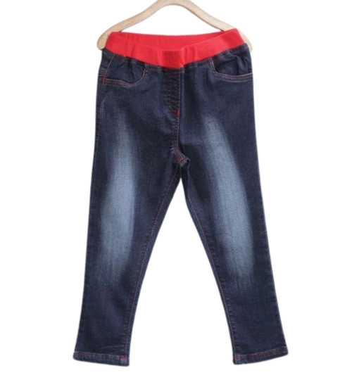 Girl's Denim Ribbed Elasticated Jeans (Red-Blue)