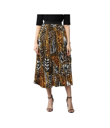 Women's Satin Pleated Elasticated Skirt (Multicolor)