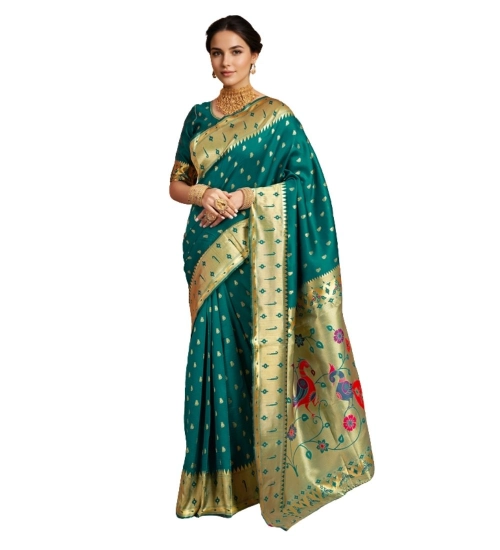 Women's Silk Blend Zari Weaving Saree With Unstitched Blouse 5.5Mtr (Rama)