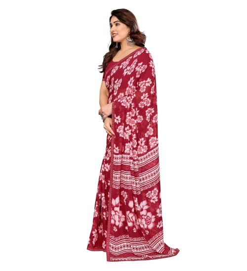 Women's Georgette Printed Saree With Unstitched Blouse 5.5Mtr (Red)