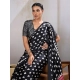 Women's Satin Crepe Printed Saree With Unstitched Blouse 5.5Mtr (Black)