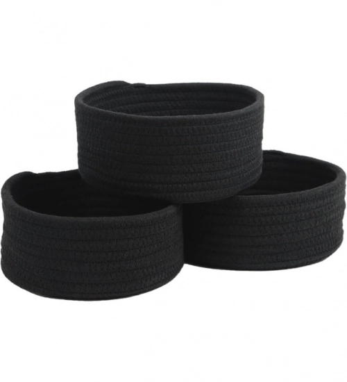 Cotton 8x3 Inch Round 3 Set Bedside Organizer (Black)