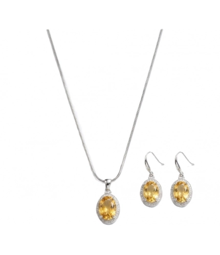 Women's Brass Silver Plated Pendant Set (Yellow)
