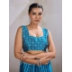 Women's Satin Crepe Printed Saree With Unstitched Blouse 5.5Mtr (Rama Blue)