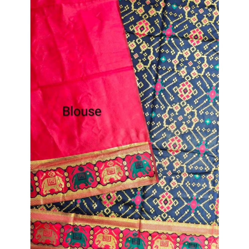 Women's Patola Silk Meena And Zari Woven Saree With Unstitched Blouse 5.5Mtr (Navy) Women's Patola Silk Meena And Zari Woven Saree With Unstitched Blouse 5.5Mtr (Navy)