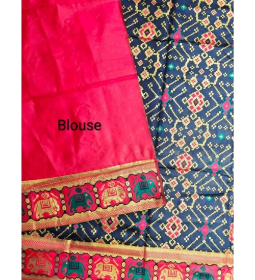 Women's Patola Silk Meena And Zari Woven Saree With Unstitched Blouse 5.5Mtr (Navy)