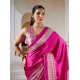Women's Satin Crepe Printed Saree With Unstitched Blouse 5.5Mtr (Pink)