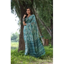 Women's Faux_Tussar_Silk Abstract_Print Saree With Unstitched Blouse 5.5Mtr (Sea_Green)