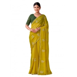 Women's Digital Printed  Georgette Saree With Unstitched Blouse (Yellow, 5-6 Mtrs)