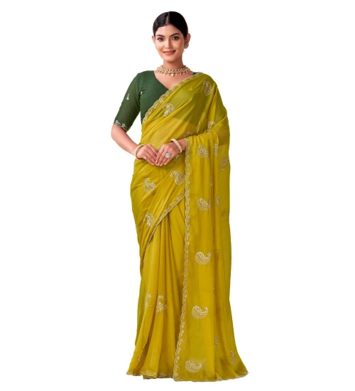 Women's Digital Printed  Georgette Saree With Unstitched Blouse (Yellow, 5-6 Mtrs)