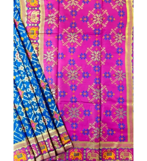 Women's Patola Silk Meena And Zari Woven Saree With Unstitched Blouse 5.5Mtr (Pink)