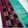 Women's Litchi silk Printed Saree With Unstitched Blouse (Maroon With Turquise Green)