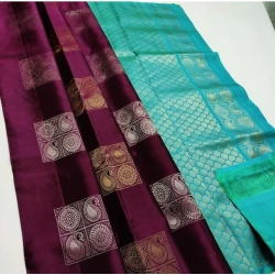 Women's Litchi silk Printed Saree With Unstitched Blouse (Maroon With Turquise Green)