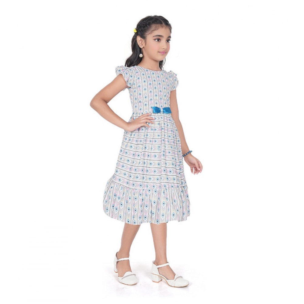 Girl's Twill Printed Short Sleeve Round Neck Dress (Grey) Girl's Twill Printed Short Sleeve Round Neck Dress (Grey)