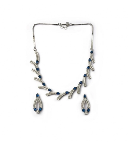 Women's Brass Silver Plated Necklace set (Blue)