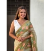 Women's Linen Printed Saree With Unstitched Blouse 5.5Mtr (Mahendi) Women's Linen Printed Saree With Unstitched Blouse 5.5Mtr (Mahendi)