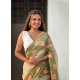 Women's Linen Printed Saree With Unstitched Blouse 5.5Mtr (Mahendi)