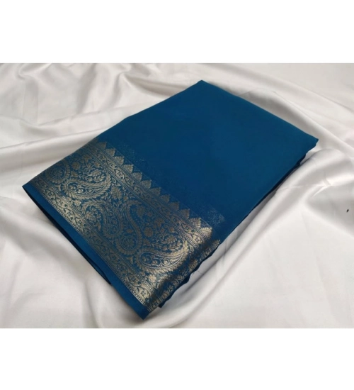 Women's Crepe Chit Pallu Solid Saree With Unstitched Blouse 5.5Mtr (Sea-Green)